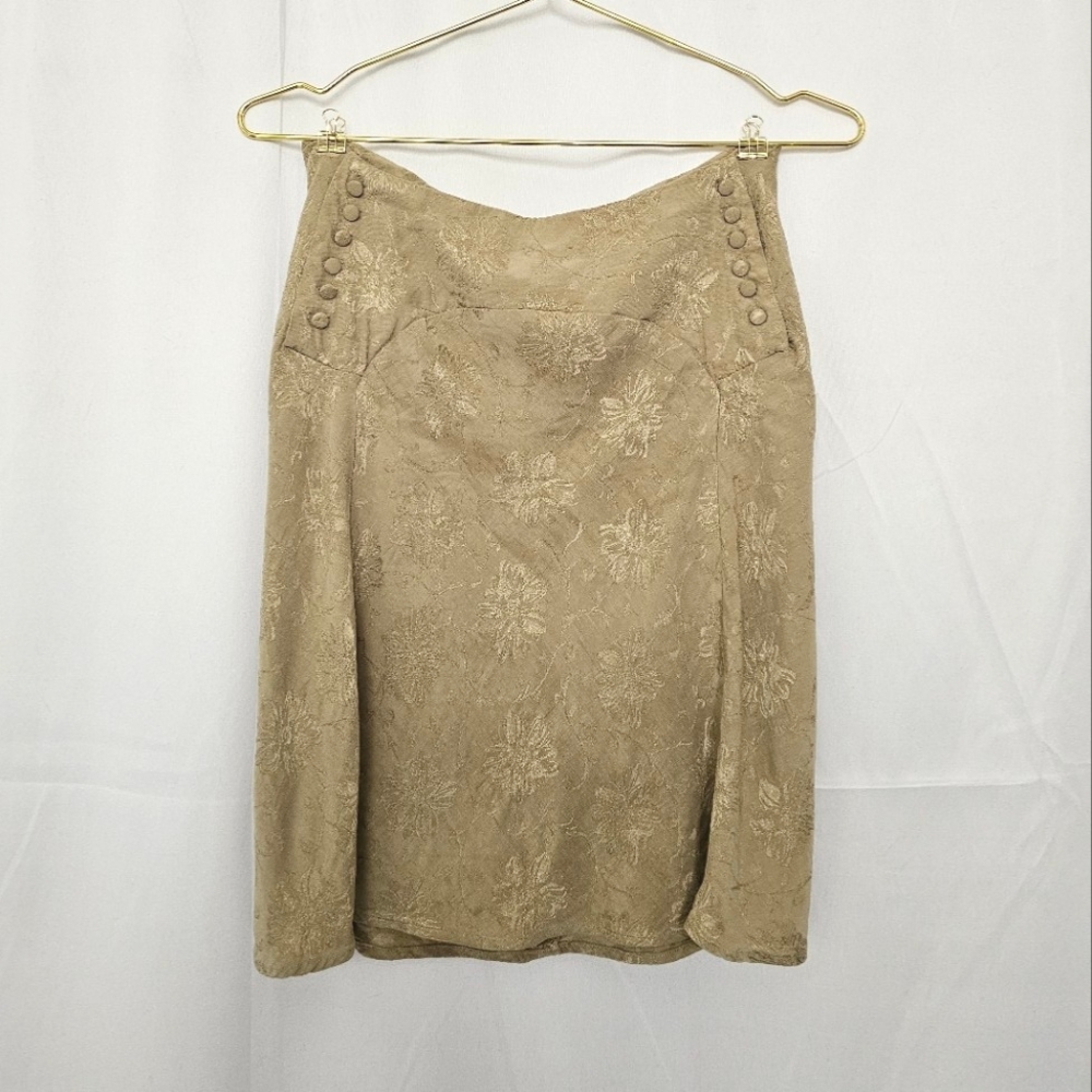 ROUJE Paris Alexandre Khaki Beige Gold Jacquard Mini Skirt A-line Silhouette US6